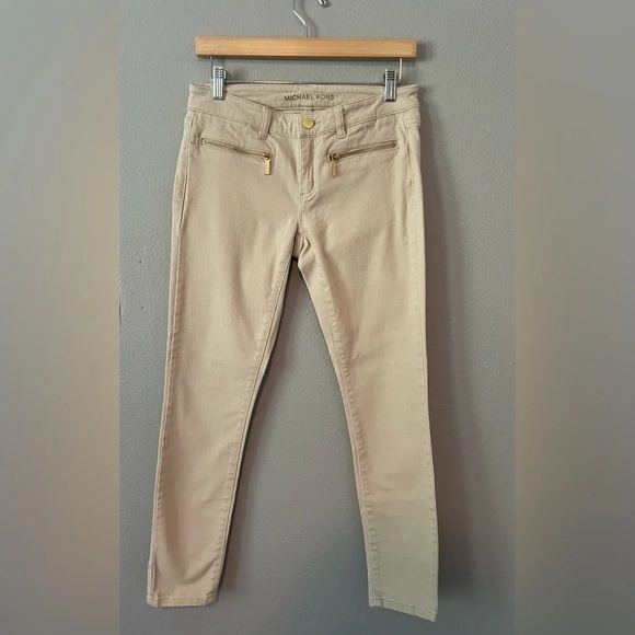 Michael Kors Zipper Pocket Detail Logo Skinny Jeans size 2 - Khaki - Picture 1 of 6